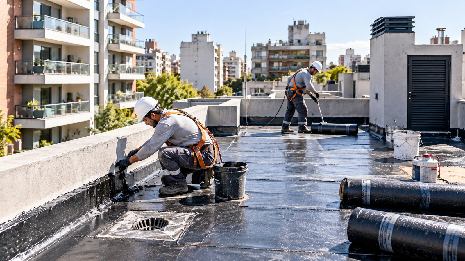 Edificio de viviendas con trabajos de conservación de fachada y balcones