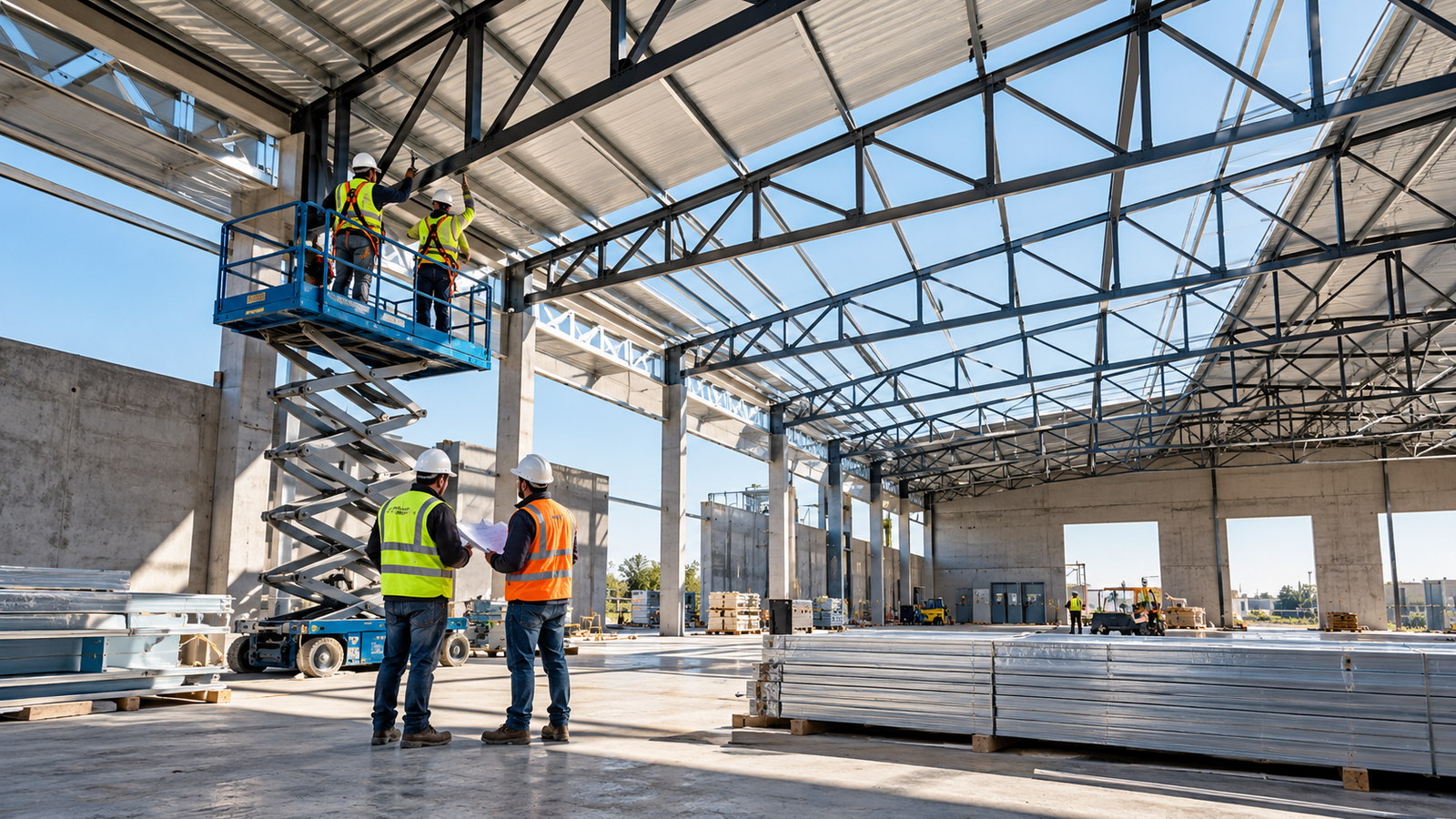 Estructura metálica de una nave industrial en etapa de construcción